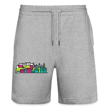 Art moderne en ligne de la forteresse skyline de la ville de Salzbourg - Short de jogging bio TRAINER Stanley/Stella unisexe - gris chiné - Devant - Nik (191cm) & Marisol (170cm)