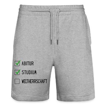 Studium Checkliste (ABI, Studium, Weltherschaft) - Stanley/Stella Unisex Bio Joggingshorts Trainer  - Grau meliert - Vorne - Nik (191cm) & Marisol (170cm)