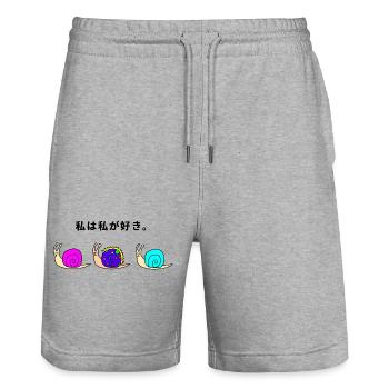 Drei bunte Kawaii-Schnecken - Stanley/Stella Unisex Bio Joggingshorts Trainer  - Grau meliert - Vorne - Nik (191cm) & Marisol (170cm)