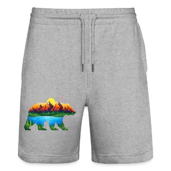 Geometric Mountain Bear Landscape - Stanley/Stella Trainer Unisex Organic Jogging Shorts - heather grey - Front - Nik (191cm) & Marisol (170cm)