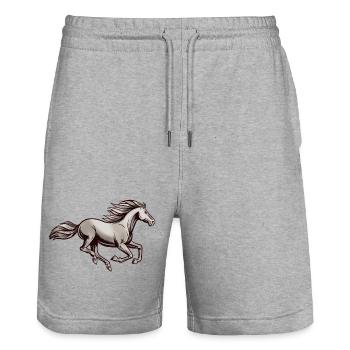 Rennendes Pferd Illustration - Stanley/Stella Unisex Bio Joggingshorts Trainer  - Grau meliert - Vorne - Nik (191cm) & Marisol (170cm)