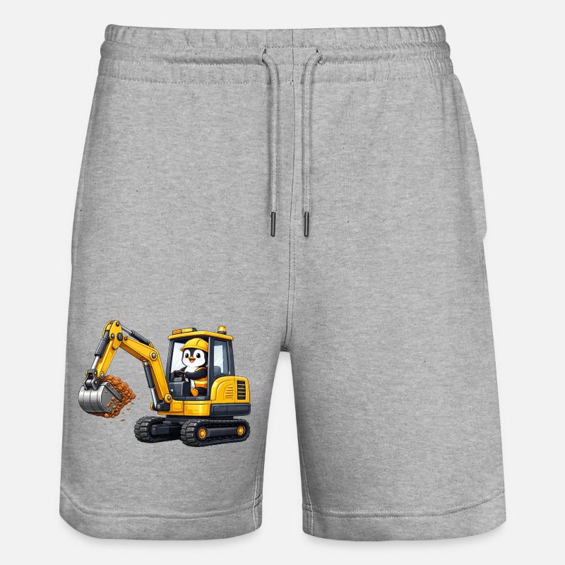 Cartone animato con un pinguino e un escavatore e operaio edile - Pantaloncini da jogger ecologici unisex Trainer di Stanley/Stella - grigio melange