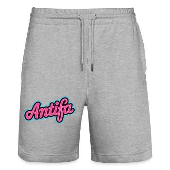 Antifa - Produits dérivés antifascistes - Short de jogging bio TRAINER Stanley/Stella unisexe - gris chiné - Devant - Nik (191cm) & Marisol (170cm)