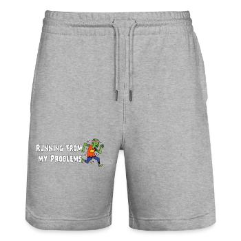 Running from my problems – Funny Zombie Saying - Stanley/Stella Trainer Unisex Organic Jogging Shorts - heather grey - Front - Nik (191cm) & Marisol (170cm)