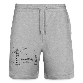 traumBlinky Leuchtturm - par heavenlygoods - Short de jogging bio TRAINER Stanley/Stella unisexe - gris chiné - Devant - Nik (191cm) & Marisol (170cm)