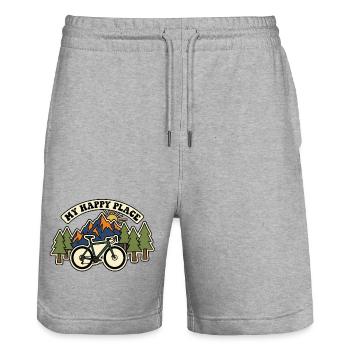 Mein Happy Place Kiesradfeld - Stanley/Stella Unisex Bio Joggingshorts Trainer  - Grau meliert - Vorne - Nik (191cm) & Marisol (170cm)