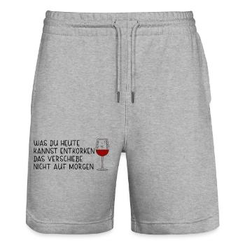 Was du heute kannst entkorken verschiebe nicht  - Stanley/Stella Unisex Bio Joggingshorts Trainer  - Grau meliert - Vorne - Nik (191cm) & Marisol (170cm)