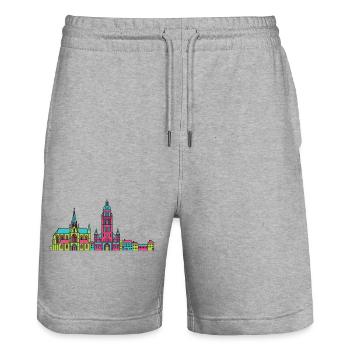 Mons City Skyline Glockenturm Moderne Linienzeichnung - Stanley/Stella Unisex Bio Joggingshorts Trainer  - Grau meliert - Vorne - Nik (191cm) & Marisol (170cm)