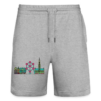 Brüsseler Stadtsilhouette Atomium Moderne Linienkunst - Stanley/Stella Unisex Bio Joggingshorts Trainer  - Grau meliert - Vorne - Nik (191cm) & Marisol (170cm)