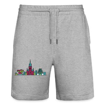 Antwerpener Stadtskyline-Kathedrale Moderne Linienkunst - Stanley/Stella Unisex Bio Joggingshorts Trainer  - Grau meliert - Vorne - Nik (191cm) & Marisol (170cm)