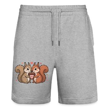 Couple d’écureuils pour la Saint-Valentin - Short de jogging bio TRAINER Stanley/Stella unisexe - gris chiné - Devant - Nik (191cm) & Marisol (170cm)