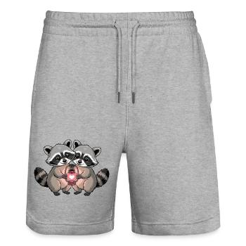 Raccoon Couple Heart - Stanley/Stella Trainer Unisex Organic Jogging Shorts - heather grey - Front - Nik (191cm) & Marisol (170cm)