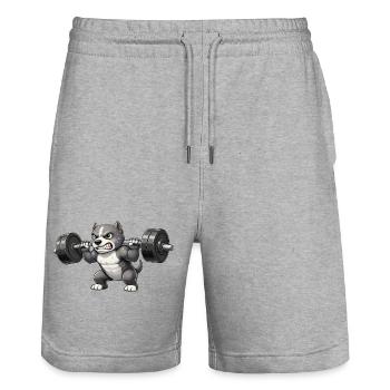 Pitbull Weightlifting Bodybuilder Powerlifting Gym - Stanley/Stella Trainer Unisex Organic Jogging Shorts - heather grey - Front - Nik (191cm) & Marisol (170cm)