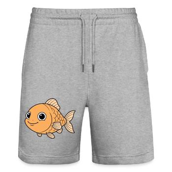 Dessin animé joyeux du poisson rouge orange - Short de jogging bio TRAINER Stanley/Stella unisexe - gris chiné - Devant - Nik (191cm) & Marisol (170cm)