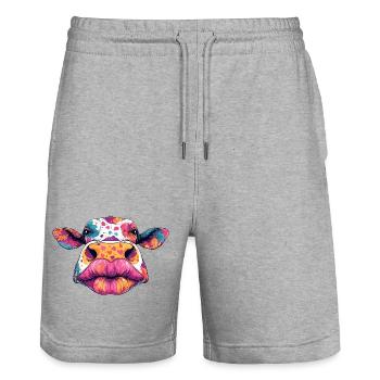 Bunte Kuh Pop Art - Stanley/Stella Unisex Bio Joggingshorts Trainer  - Grau meliert - Vorne - Nik (191cm) & Marisol (170cm)