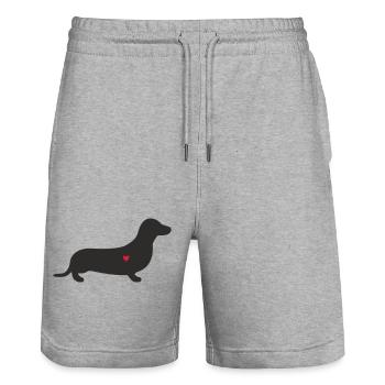 Dackel Herz Silhouette - Stanley/Stella Unisex Bio Joggingshorts Trainer  - Grau meliert - Vorne - Nik (191cm) & Marisol (170cm)