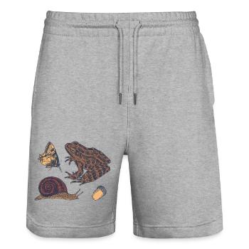 Vintage Nature Illustration: Toad & Butterfly - Stanley/Stella Trainer Unisex Organic Jogging Shorts - heather grey - Front - Nik (191cm) & Marisol (170cm)