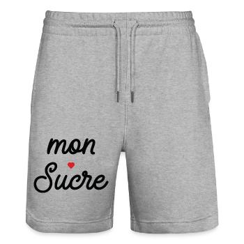Mein Schwarzes Herz-Skript - Stanley/Stella Unisex Bio Joggingshorts Trainer  - Grau meliert - Vorne - Nik (191cm) & Marisol (170cm)