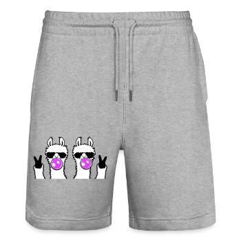 Deux lamas avec des lunettes de soleil chewing-gum, signe de paix mignon. - Short de jogging bio TRAINER Stanley/Stella unisexe - gris chiné - Devant - Nik (191cm) & Marisol (170cm)