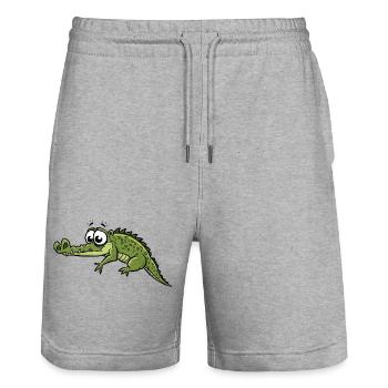 Dessin animé Crocodile aux grands yeux - Short de jogging bio TRAINER Stanley/Stella unisexe - gris chiné - Devant - Nik (191cm) & Marisol (170cm)