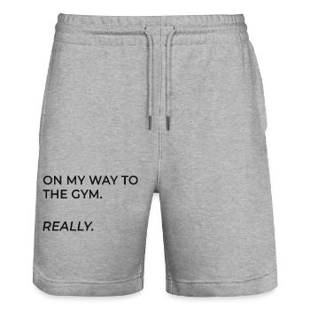 On My Way To The Gym. Really. - Stanley/Stella Unisex Bio Joggingshorts Trainer  - Grau meliert - Vorne - Nik (191cm) & Marisol (170cm)