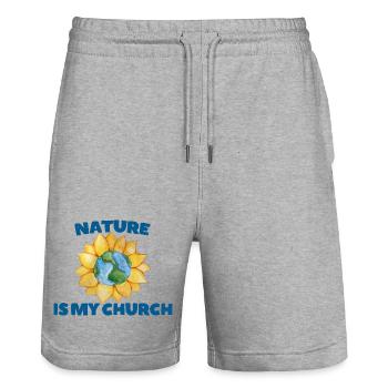 Earth Globe Sonnenblumen-Naturkirche - Stanley/Stella Unisex Bio Joggingshorts Trainer  - Grau meliert - Vorne - Nik (191cm) & Marisol (170cm)