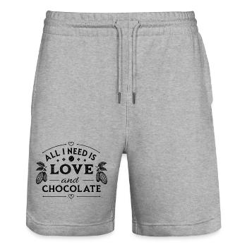 all i need is love and chocolate - Stanley/Stella Trainer Unisex Organic Jogging Shorts - heather grey - Front - Nik (191cm) & Marisol (170cm)