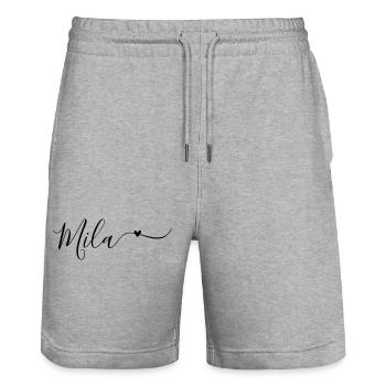 Mila Name Vorname Dekorativ - Stanley/Stella Unisex Bio Joggingshorts Trainer  - Grau meliert - Vorne - Nik (191cm) & Marisol (170cm)