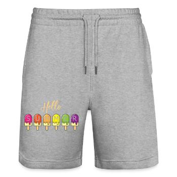 Bonjour les glaces Summer Colored Drops - Short de jogging bio TRAINER Stanley/Stella unisexe - gris chiné - Devant - Nik (191cm) & Marisol (170cm)