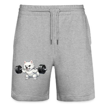 Entraînement de musculation en animation de chien pointu mignon - Short de jogging bio TRAINER Stanley/Stella unisexe - gris chiné - Devant - Nik (191cm) & Marisol (170cm)