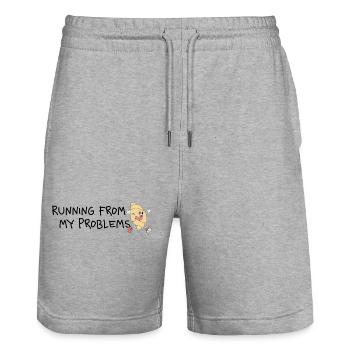 Running from My Problems – Retro Comic Humor - Stanley/Stella Unisex Bio Joggingshorts Trainer  - Grau meliert - Vorne - Nik (191cm) & Marisol (170cm)