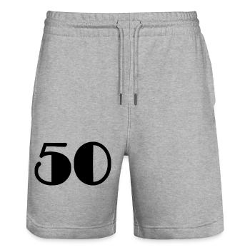 50. 50 JAHRE. 50-JÄHRIGES JUBILÄUM. 50-JÄHRIGES JUBILÄUM. - Stanley/Stella Unisex Bio Joggingshorts Trainer  - Grau meliert - Vorne - Nik (191cm) & Marisol (170cm)
