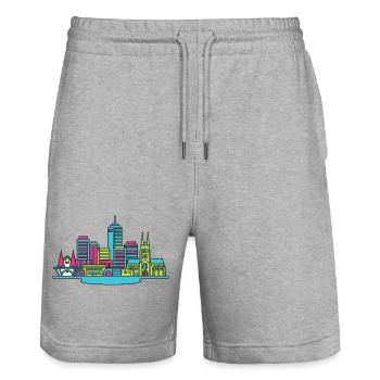Perth City Skyline Glockenturm Moderne Linienzeichnung - Stanley/Stella Unisex Bio Joggingshorts Trainer  - Grau meliert - Vorne - Nik (191cm) & Marisol (170cm)