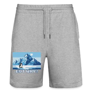 Lustiger Nihilistic Pinguin Grönland Pixel Art - Stanley/Stella Unisex Bio Joggingshorts Trainer  - Grau meliert - Vorne - Nik (191cm) & Marisol (170cm)