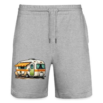 Retro caravan camping magic - Stanley/Stella Trainer Unisex Organic Jogging Shorts - heather grey - Front - Nik (191cm) & Marisol (170cm)
