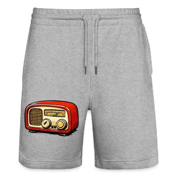 Red retro radio illustration - Stanley/Stella Trainer Unisex Organic Jogging Shorts - heather grey - Front - Nik (191cm) & Marisol (170cm)