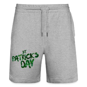 Grüne Blatt-Typo St Patrick's Day - Stanley/Stella Unisex Bio Joggingshorts Trainer  - Grau meliert - Vorne - Nik (191cm) & Marisol (170cm)