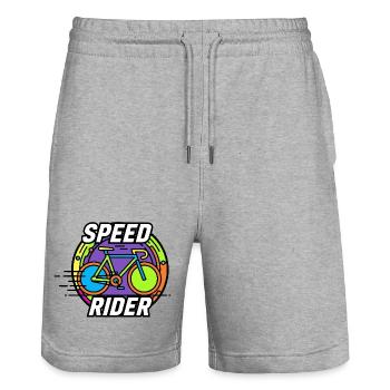 Speed Rider Fahrrad Neon Farben Rennrad Motiv - Stanley/Stella Unisex Bio Joggingshorts Trainer  - Grau meliert - Vorne - Nik (191cm) & Marisol (170cm)