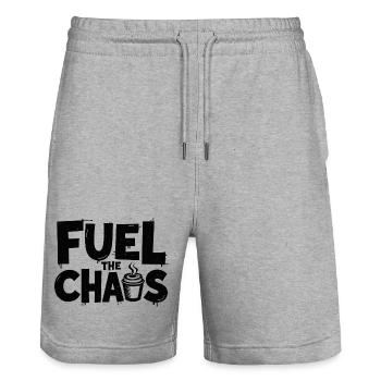 Fuel the Chaos Coffee Saying for Rebels - Stanley/Stella Trainer Unisex Organic Jogging Shorts - heather grey - Front - Nik (191cm) & Marisol (170cm)