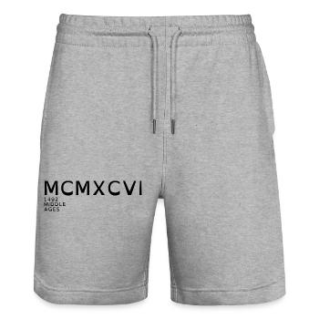1996_LINE_black - Stanley/Stella Trainer Unisex Organic Jogging Shorts - heather grey - Front - Nik (191cm) & Marisol (170cm)