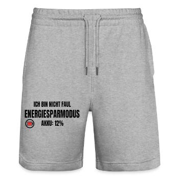 Not lazy, power saving mode – battery 12% saying - Stanley/Stella Trainer Unisex Organic Jogging Shorts - heather grey - Front - Nik (191cm) & Marisol (170cm)