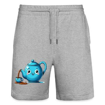 Kawaii Teekanne Lächelnde Teestunde - Stanley/Stella Unisex Bio Joggingshorts Trainer  - Grau meliert - Vorne - Nik (191cm) & Marisol (170cm)