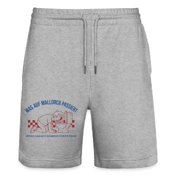 Was auf Mallorca passiert weiß keiner WC Humor - Stanley/Stella Unisex Bio Joggingshorts Trainer  - Grau meliert - Vorne - Nik (191cm) & Marisol (170cm)