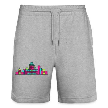 Château de la Skyline de Québec Frontenac Art - Short de jogging bio TRAINER Stanley/Stella unisexe - gris chiné - Devant - Nik (191cm) & Marisol (170cm)