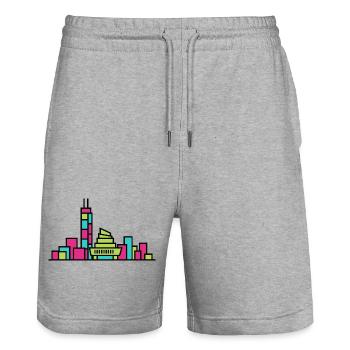 Art industriel de la ligne d’horizon de la ville de Hamilton - Short de jogging bio TRAINER Stanley/Stella unisexe - gris chiné - Devant - Nik (191cm) & Marisol (170cm)