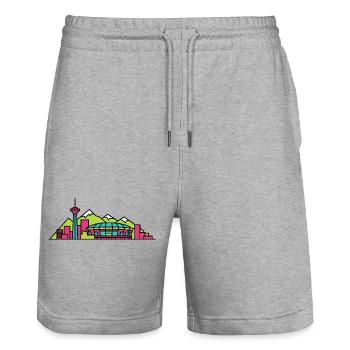 Vancouver City Skyline Harbour Centre Kunst - Stanley/Stella Unisex Bio Joggingshorts Trainer  - Grau meliert - Vorne - Nik (191cm) & Marisol (170cm)