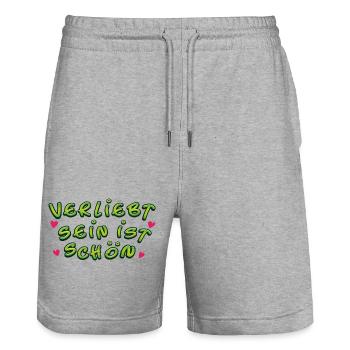 Verliebt sein ist schön - Stanley/Stella Unisex Bio Joggingshorts Trainer  - Grau meliert - Vorne - Nik (191cm) & Marisol (170cm)