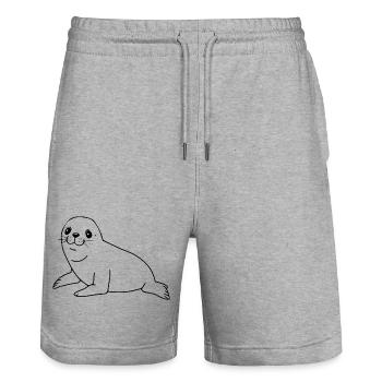 Seal seal - Stanley/Stella Trainer Unisex Organic Jogging Shorts - heather grey - Front - Nik (191cm) & Marisol (170cm)