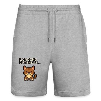 Loading time of the cuteness pixel cat - Stanley/Stella Trainer Unisex Organic Jogging Shorts - heather grey - Front - Nik (191cm) & Marisol (170cm)