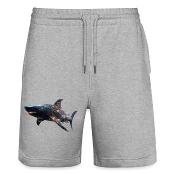 Cyberhai – Futurale Kraft der Tiefe - Stanley/Stella Unisex Bio Joggingshorts Trainer  - Grau meliert - Vorne - Nik (191cm) & Marisol (170cm)